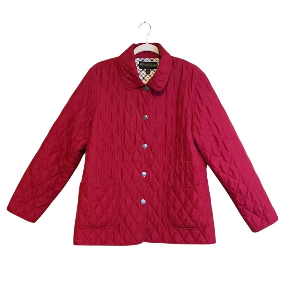 KRISTEN BLAKE Quilted Diamond Red Snap Button Jacket Sz Petite Large